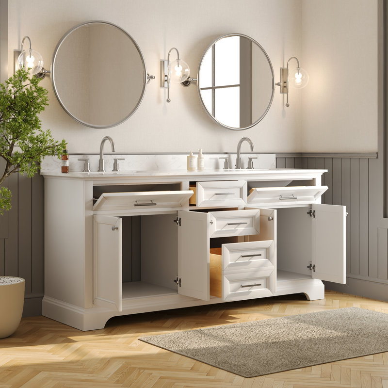 DeerValley 72'' Bathroom Vanity Double Sink Top with Backsplash, Fully ...